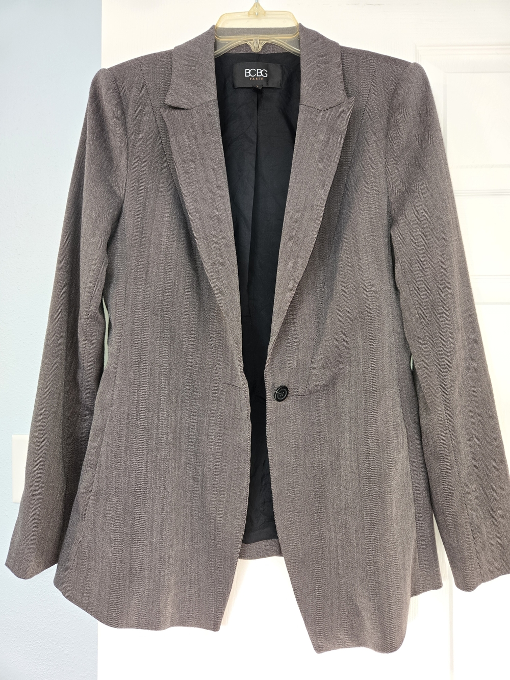 BCBG Paris Brown Pinstripe Blazer Size 10 EUC Hidden Button